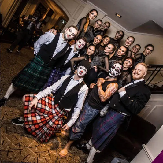 The Back Alley Theatre cast in stage make-up and costumes
